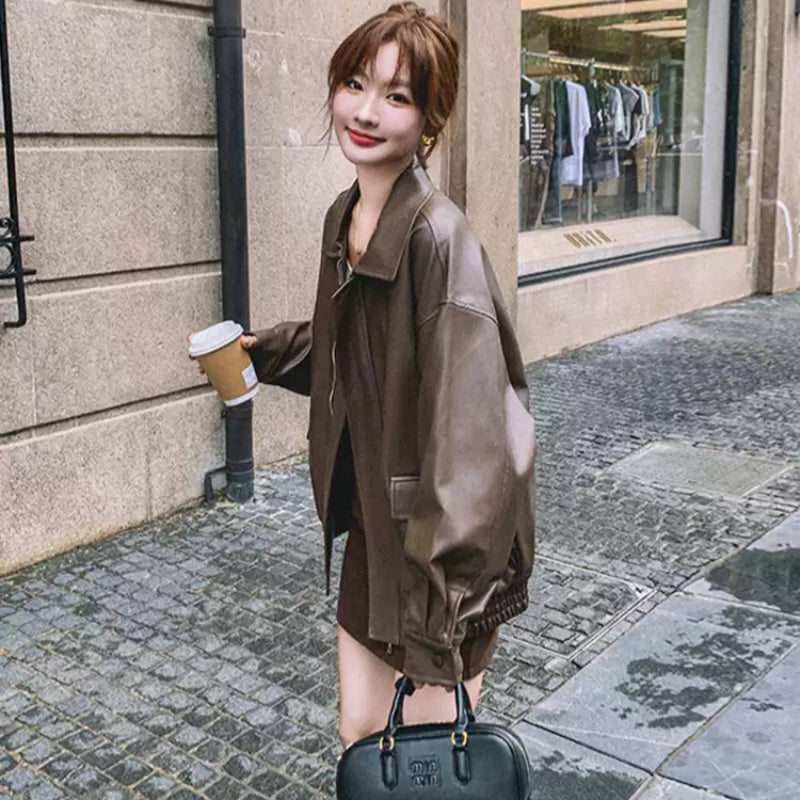 オーバーサイズフェイクレザージャケット(2colors)