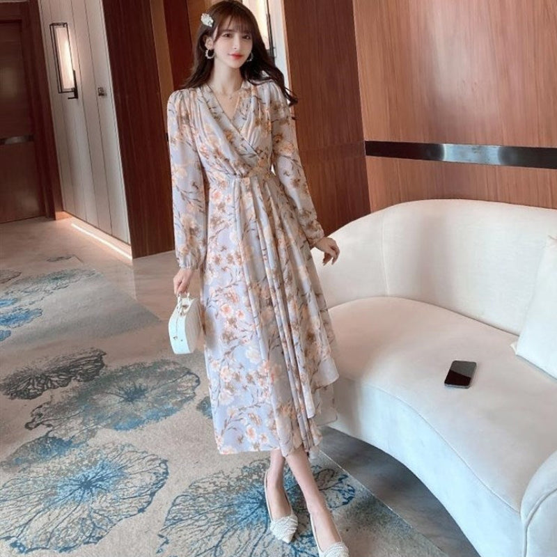 花柄カシュクールシフォンワンピース
