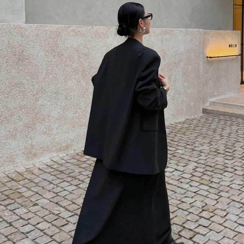 ワイドベルト付きノーカラージャケット(2colors)