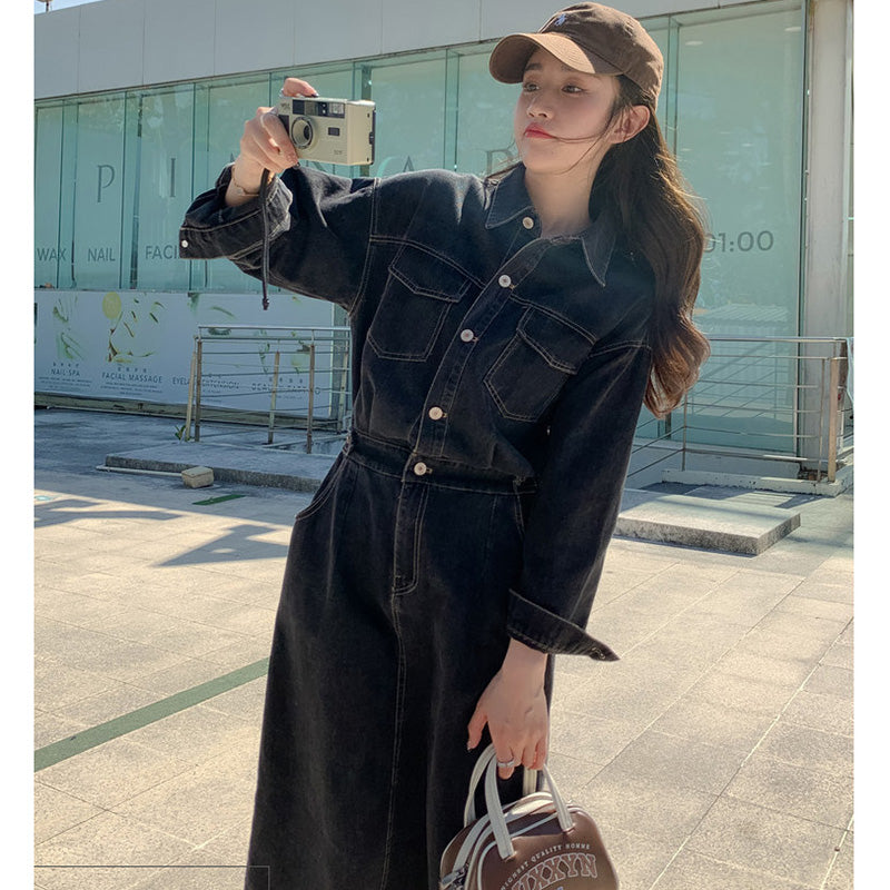 デニムロングシャツワンピース
