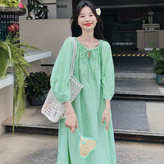 グリーンストライプシャツワンピース