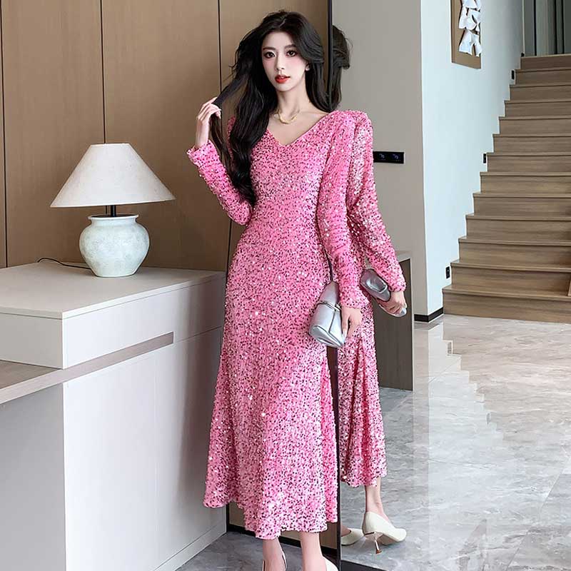 スパンコールフレアワンピース(5colors)