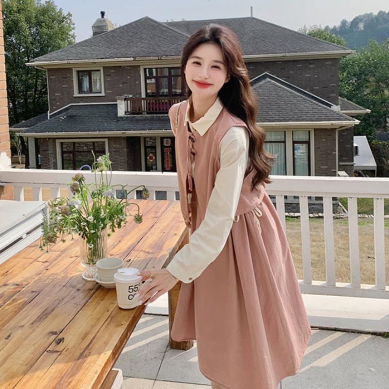 ベスト×ブラウスドッキングワンピース