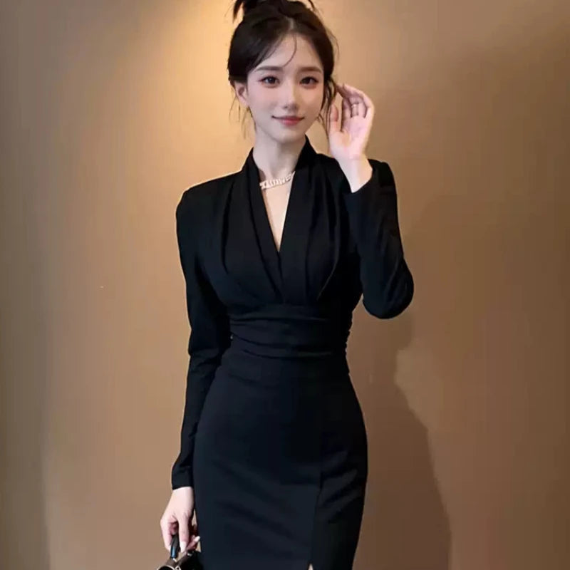 フロントスリットウエストマークドレス