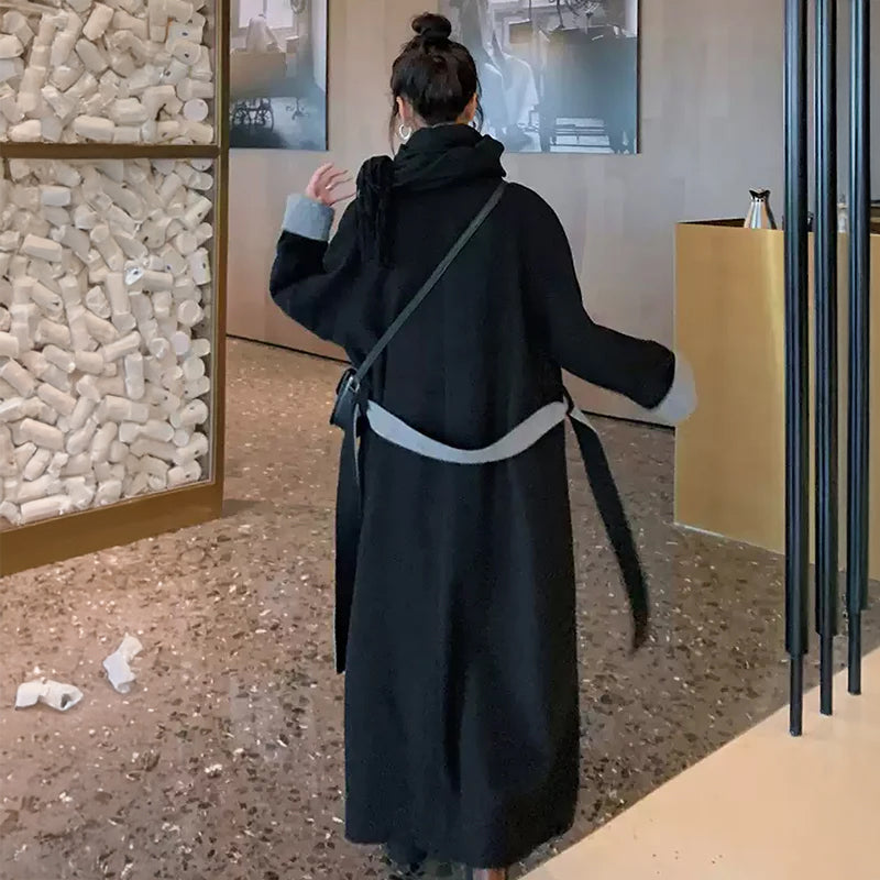 ウエストベルト付きバイカラーコート