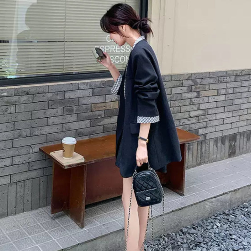 チェックデザイングレージャケット×スカートスーツ