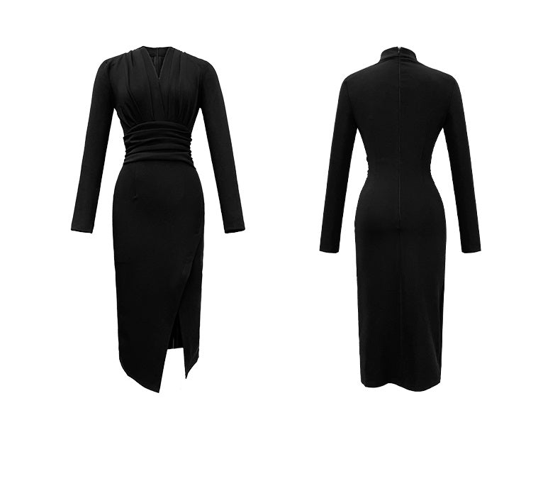 フロントスリットウエストマークドレス