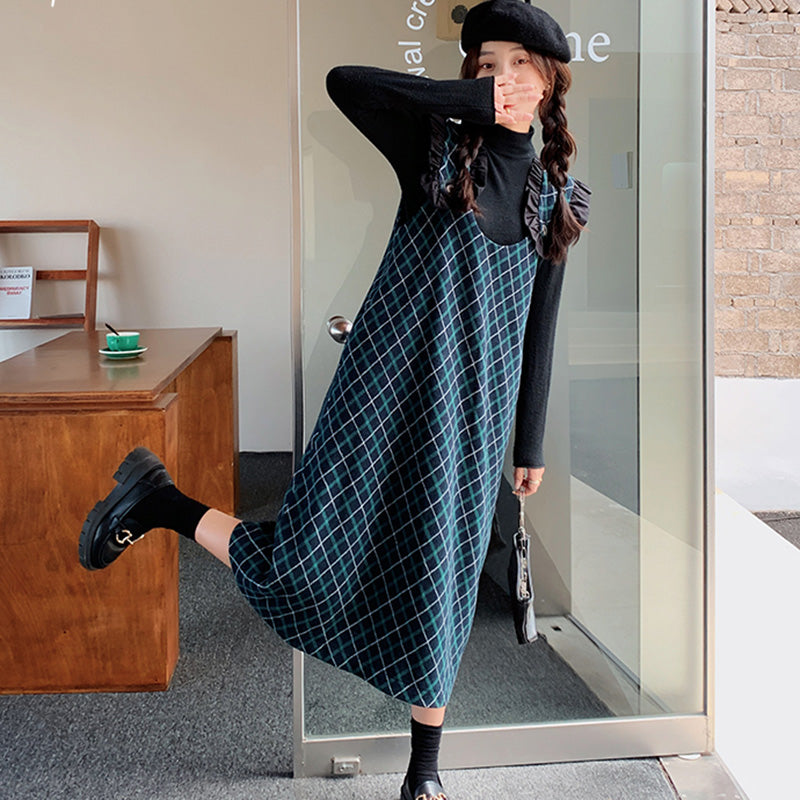 Aラインチェック柄ジャンパースカート(2colors)