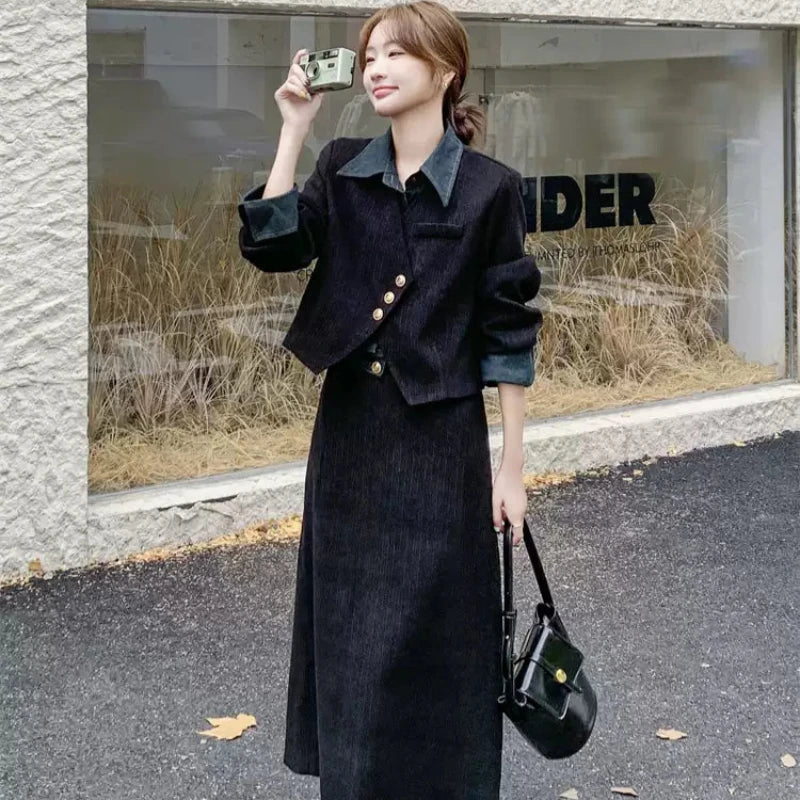 コーデュロイフェイクジャケット×スカートセットアップ