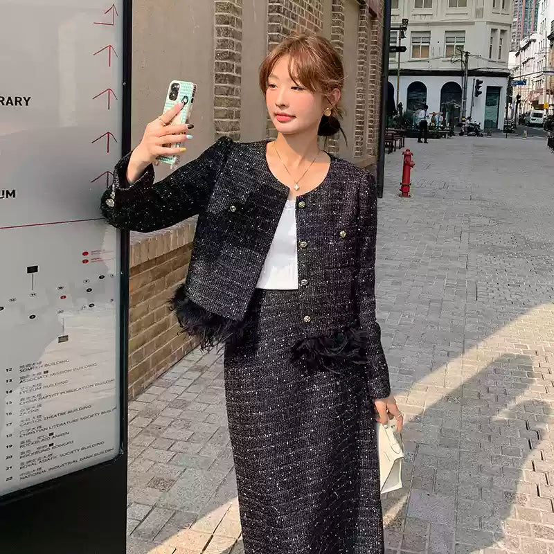 【Theory】ノーカラー ツイード ジャケット フォーマル ブラック Ｓ ノーカラージャケット《ツイード》 (MN23TJK-23) | ANCHOR WOMAN