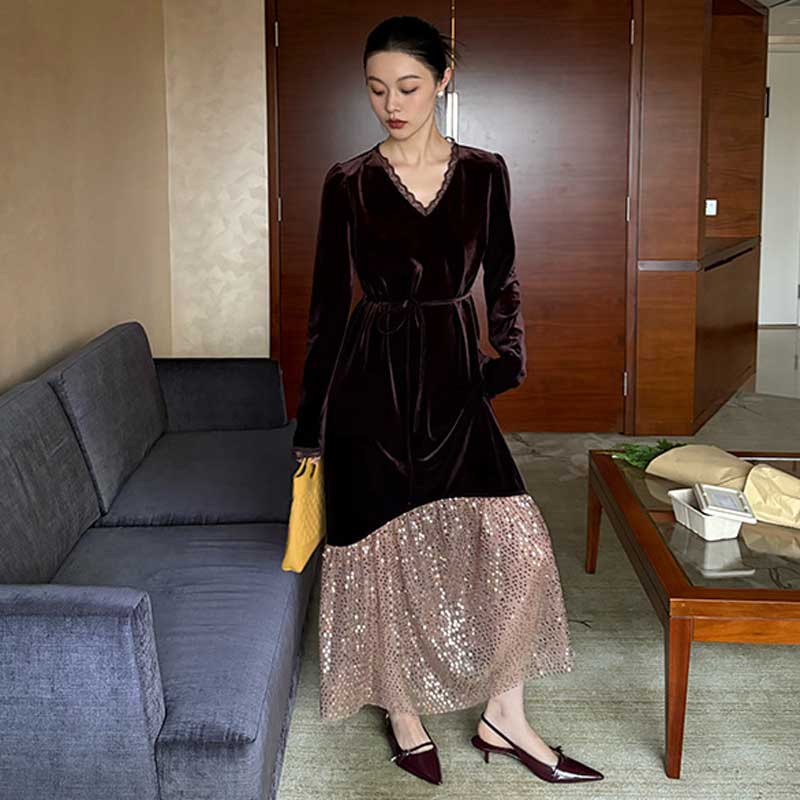 スパンコールフレアマキシワンピース(2colors)