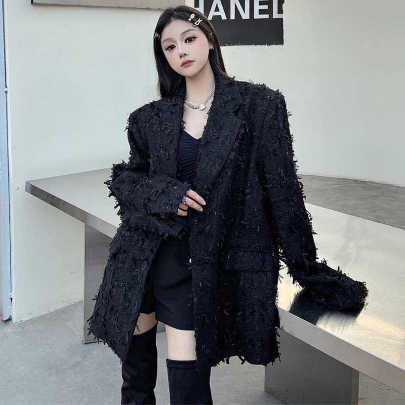 シャギーフリンジテーラードジャケット