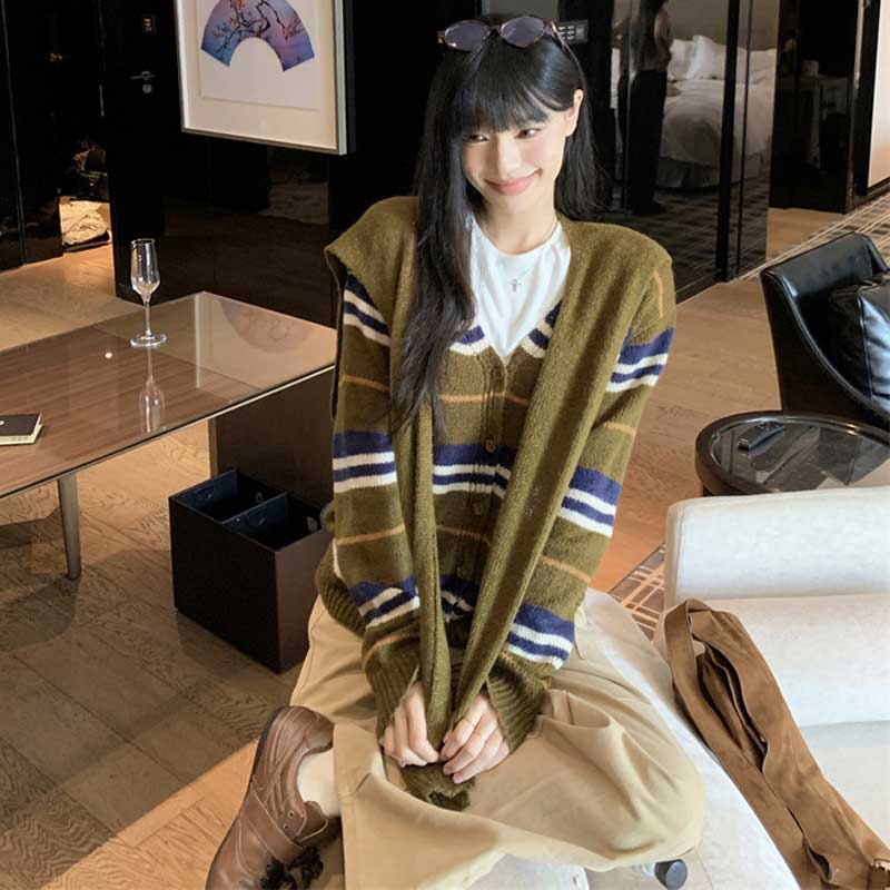 ショール付きボーダーカーディガン