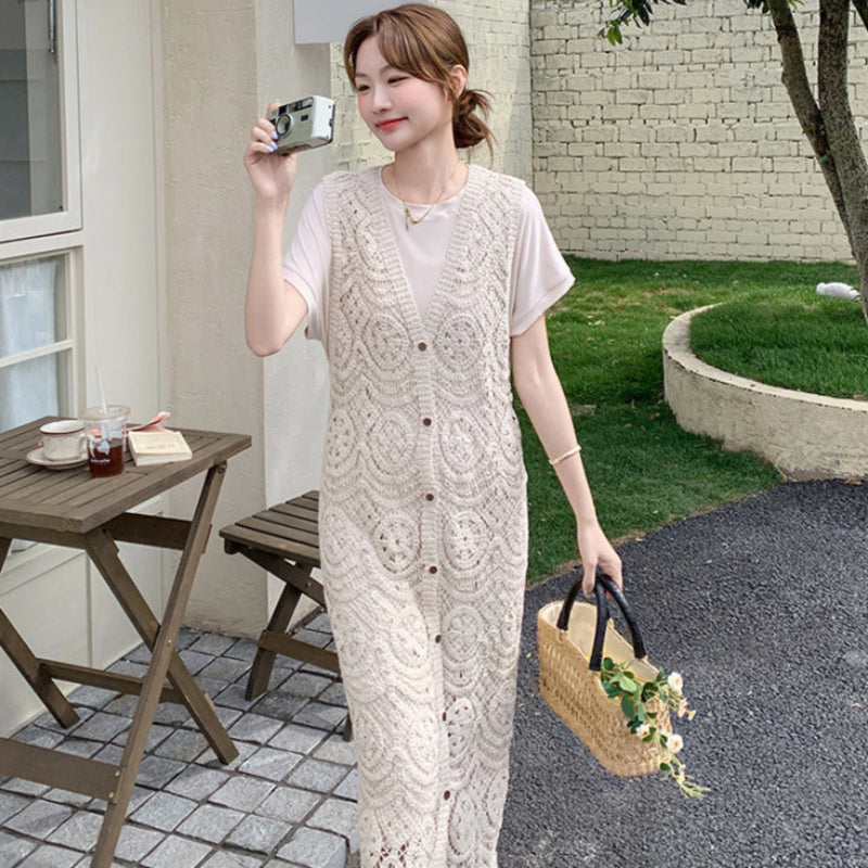 レースロングジレ×ハーフスリーブワンピース
