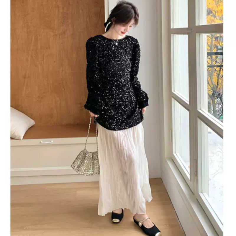 ラメトップス×ワッシャースカートドッキングワンピース