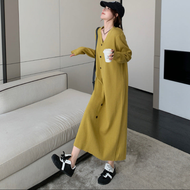 Vネックリラクシーロングニットワンピース(2colors)