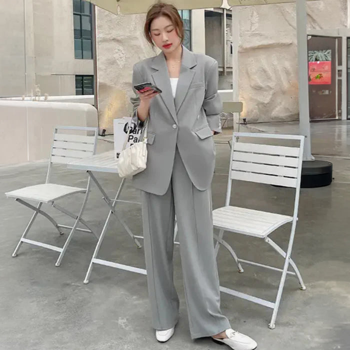 ソフトグレーワイドレッグパンツスーツ