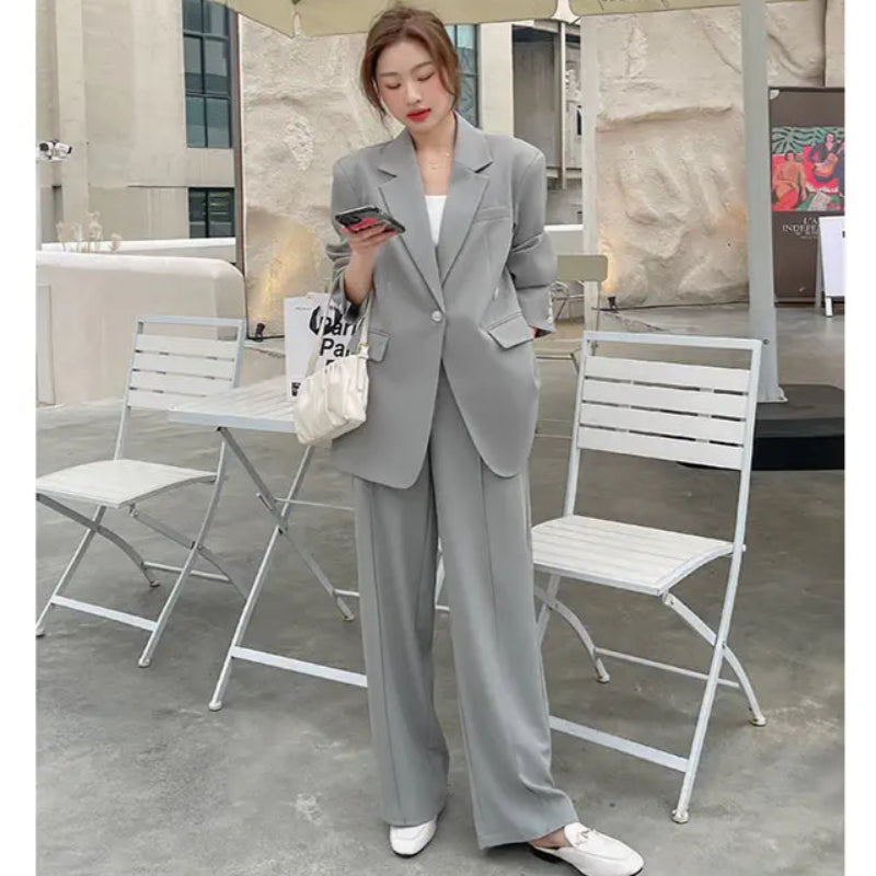 ソフトグレーワイドレッグパンツスーツ