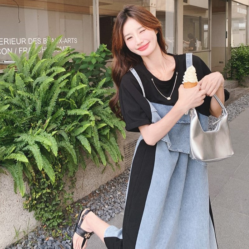 Tシャツ×デニムフェイクワンピース