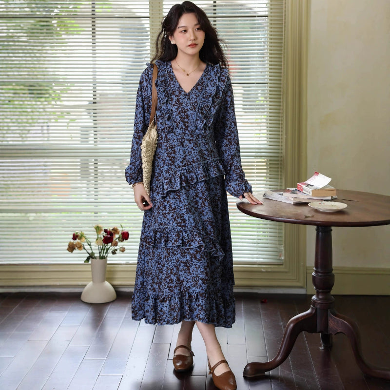 シフォンフラワーフリルワンピース