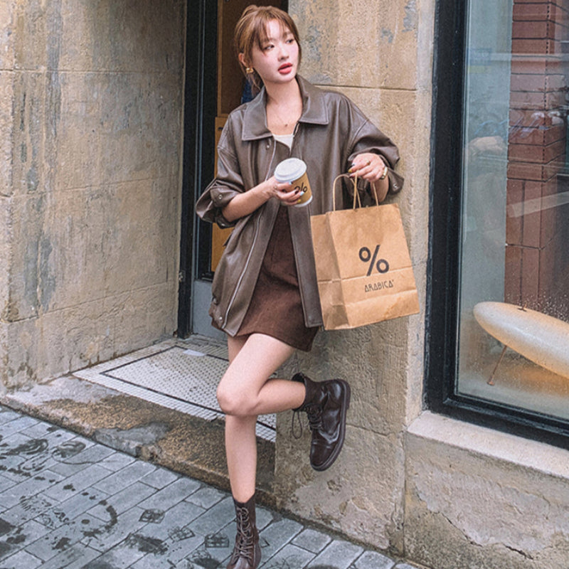 オーバーサイズフェイクレザージャケット(2colors)