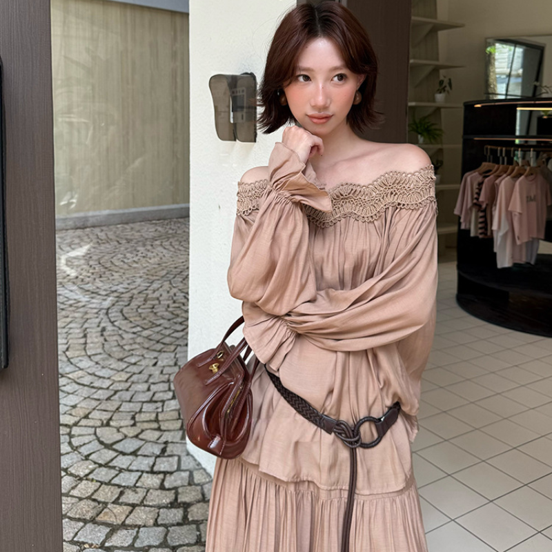 オフショルダーカットソー×ロングスカートセット(2colors)