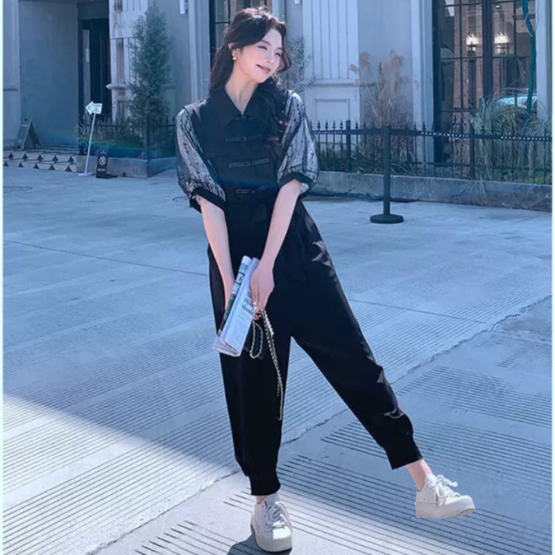 レーズスリーブデザインジャンプスーツ