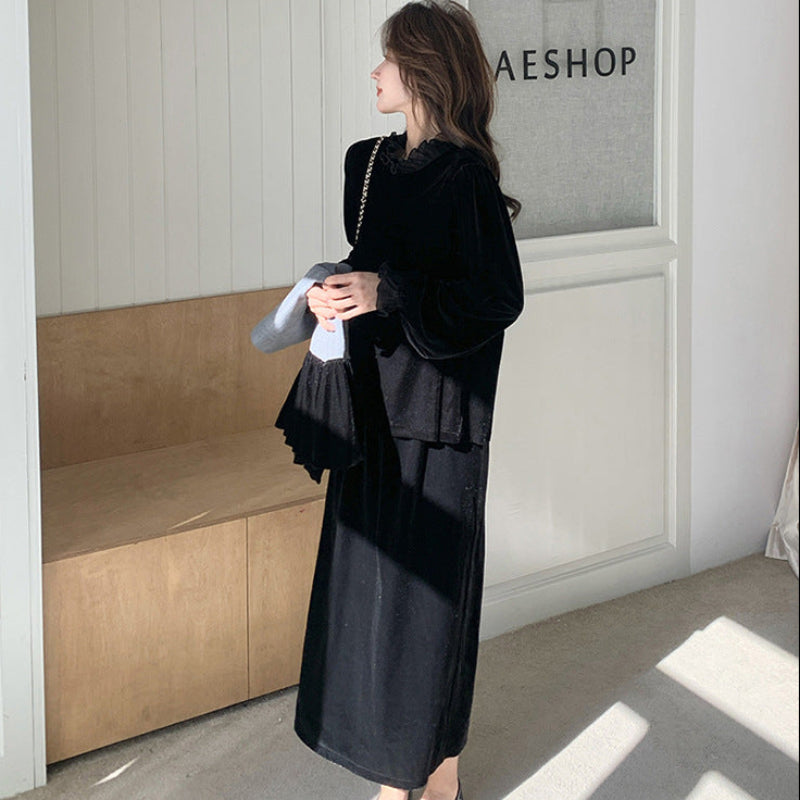 エレガンスベルベットベスト×トップス×スカート3点セット