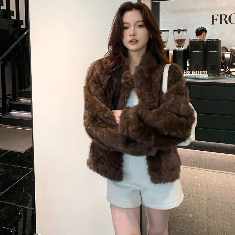 フェイクミンクスタンドカラージャケット(3colors)