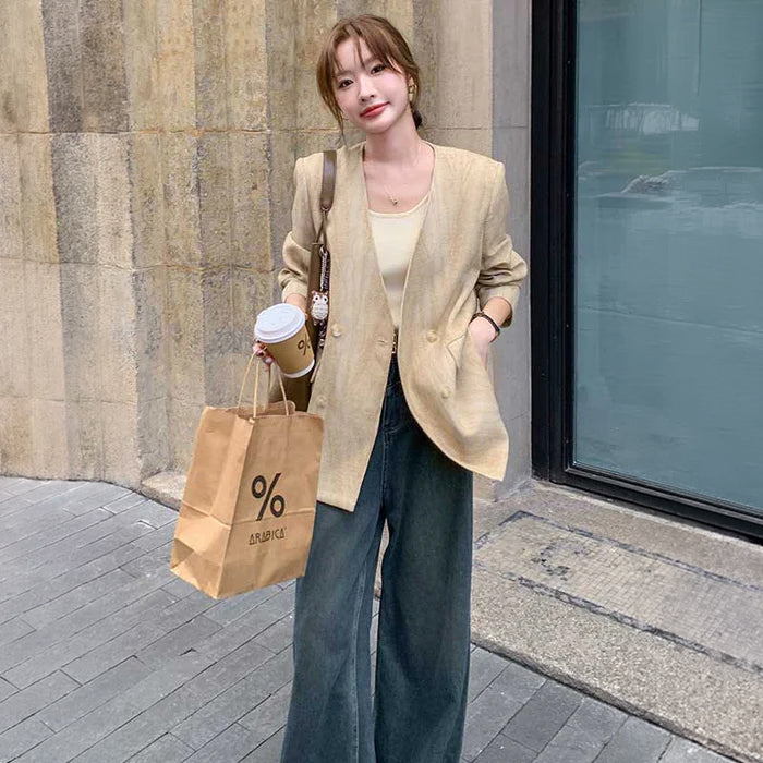 ノーカラーVネックジャケット