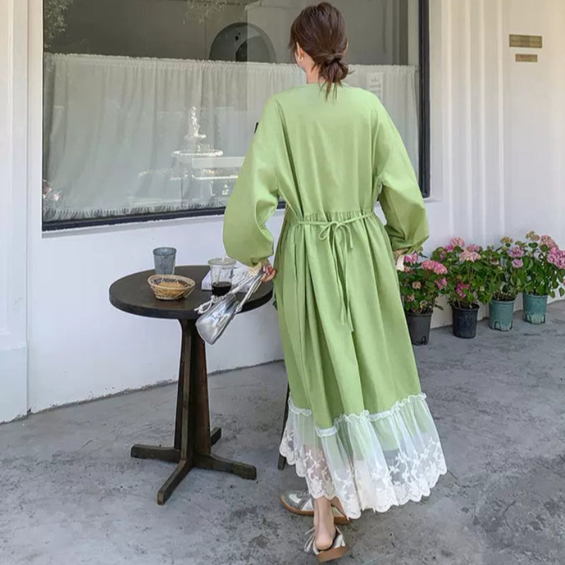 レースステッチロングスリーブワンピース