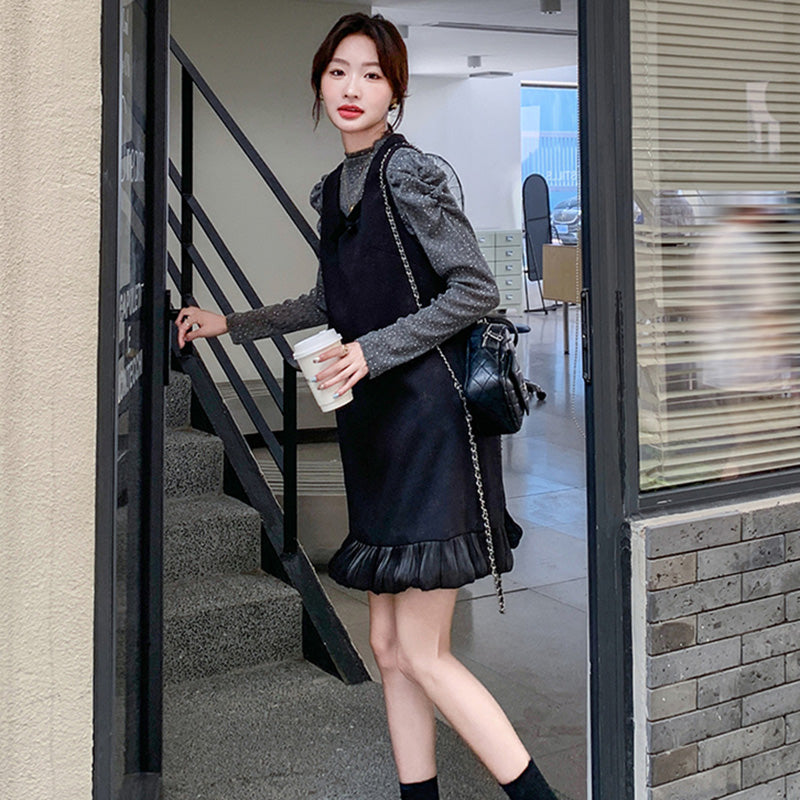 パフスリーブ×裾フリルミニワンピース