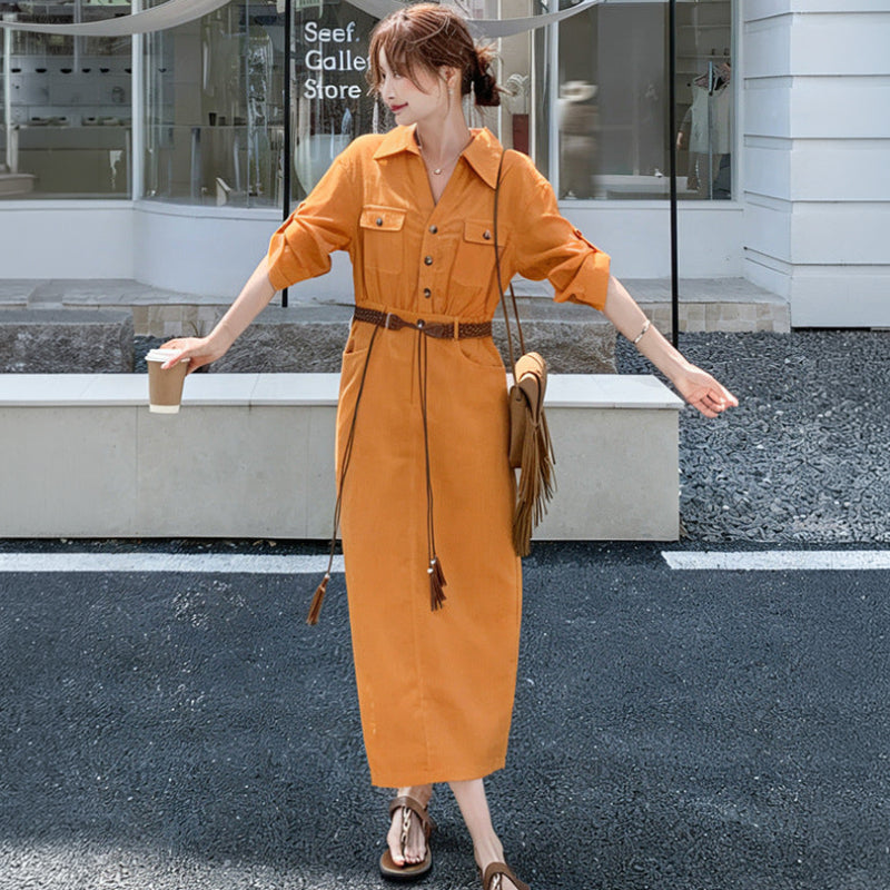 ワークシャツデザインワンピース(3colors)