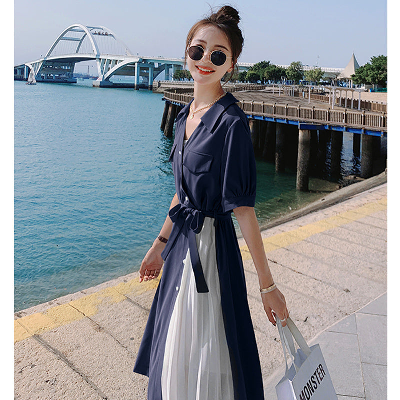 【即納】レイヤード風シャツワンピース(4colors)