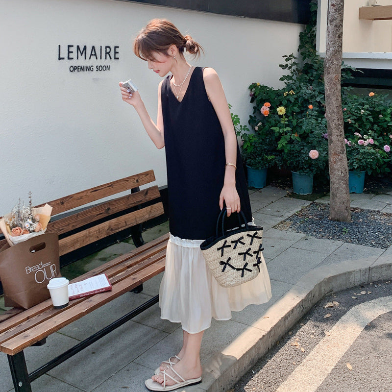 バイカラーノースリーブワンピース