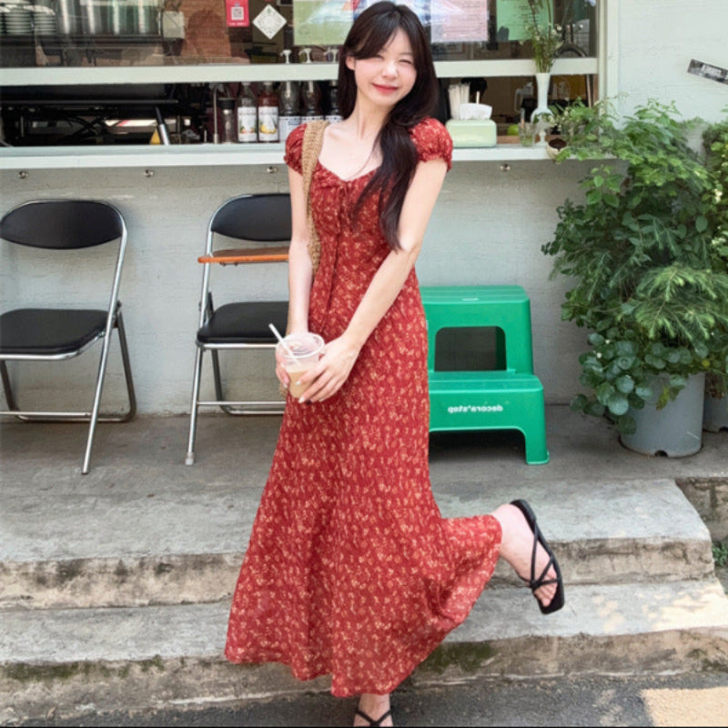 小花柄パフスリーブワンピース