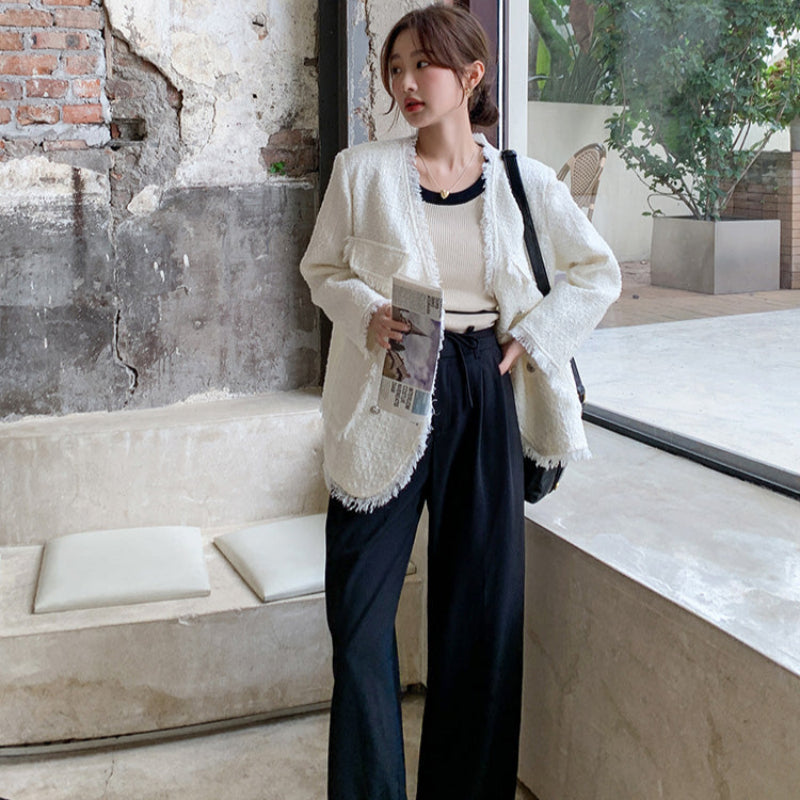 フリンジツイードホワイトジャケット