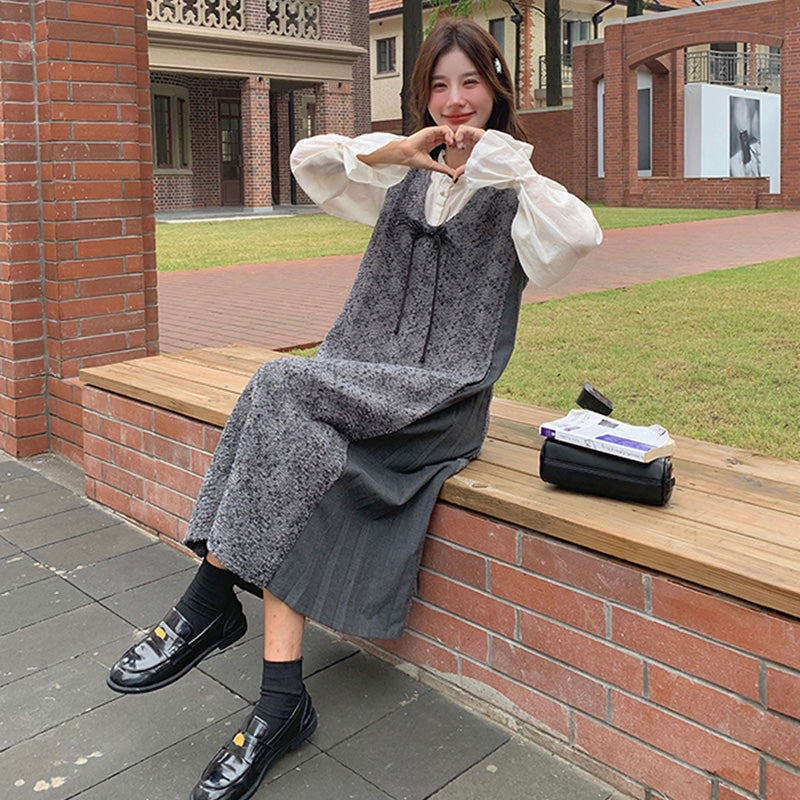 サイドプリーツ切り替えワンピース