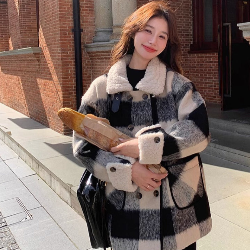 ブロックチェックステンカラージャケット