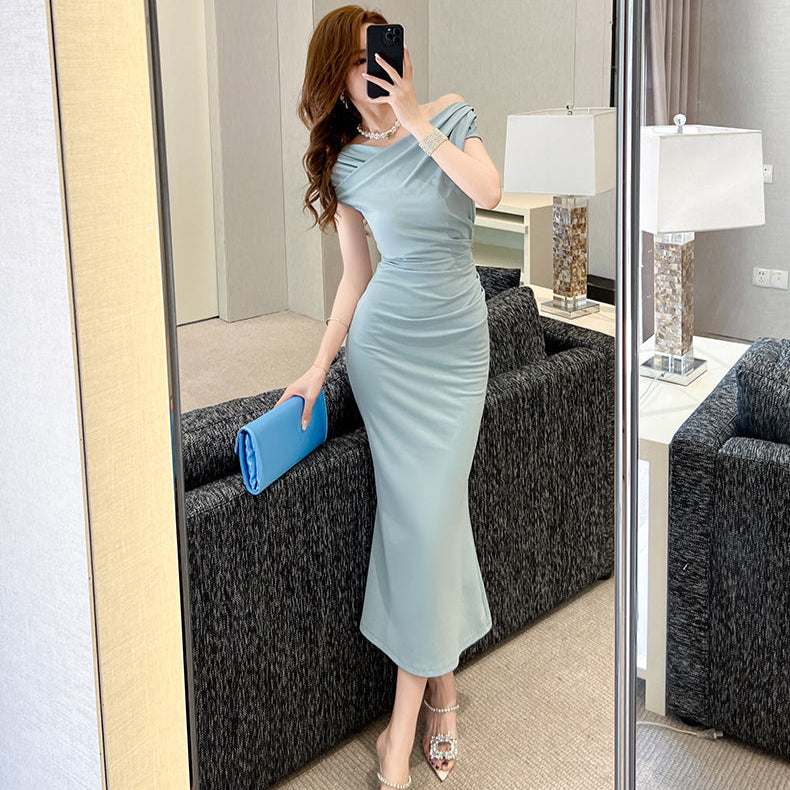 ワンショルダーマーメイドドレス(2colors)