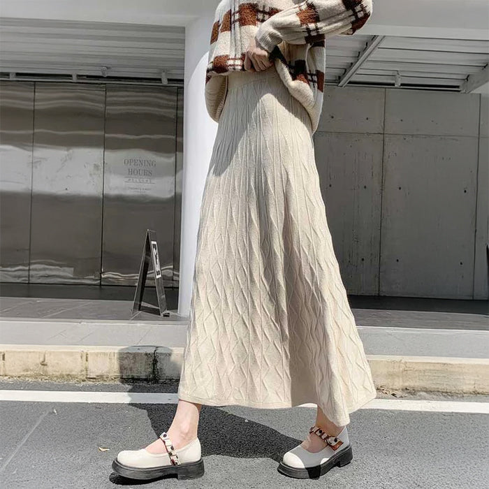 ジオメトリック柄フレアニットスカート(4colors)