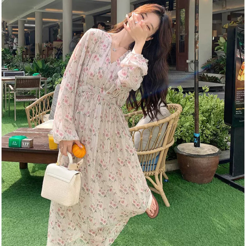 フローラルVネックワンピース(2colors)