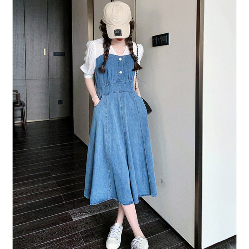 カットソードッキングデニムワンピース