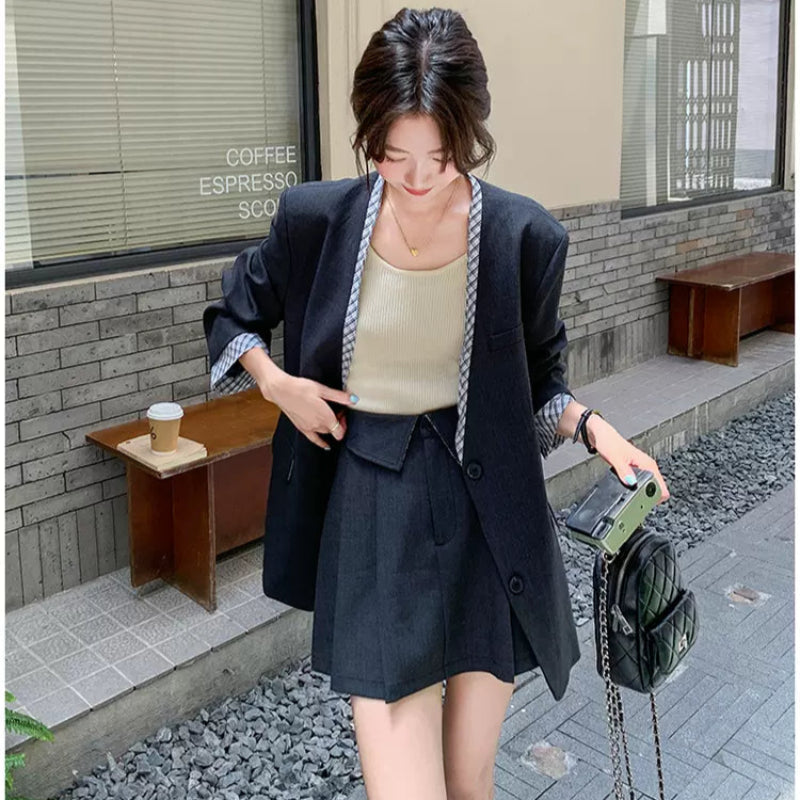 チェックデザイングレージャケット×スカートスーツ