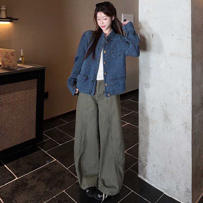 デニム風ノーカラージャケット