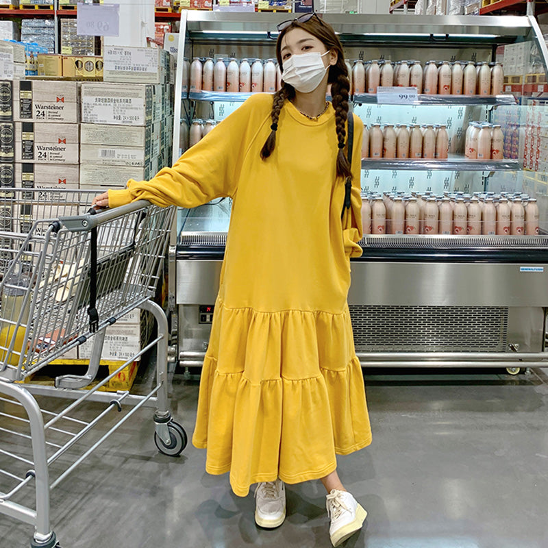 【即納】裾フリルスウェットワンピース(イエロー/M)