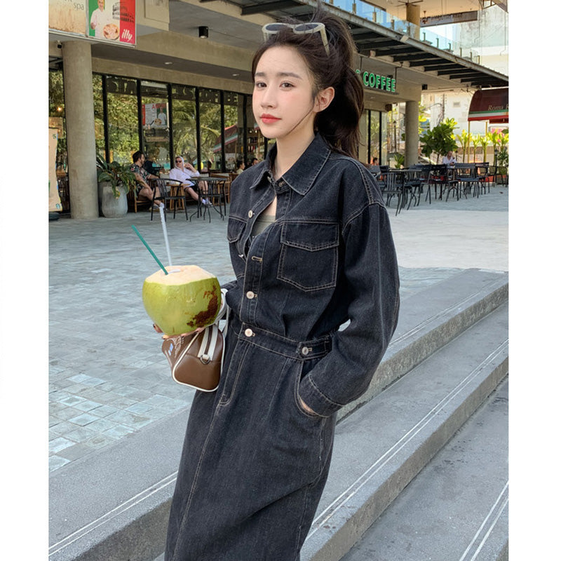 デニムロングシャツワンピース