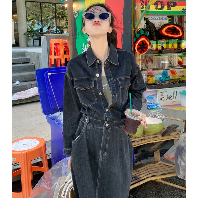 デニムロングシャツワンピース