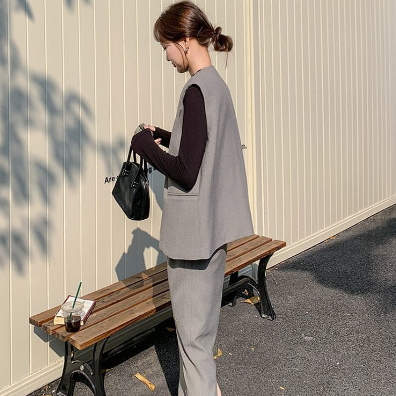 スモーキーグレーベスト×スカートセット