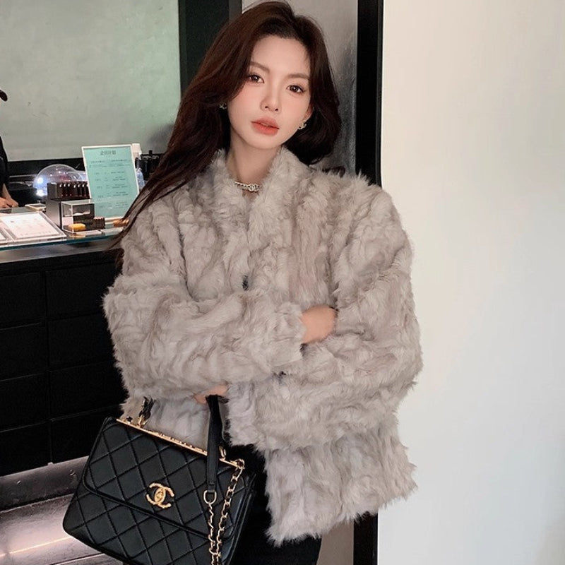 フェイクミンクスタンドカラージャケット(3colors)